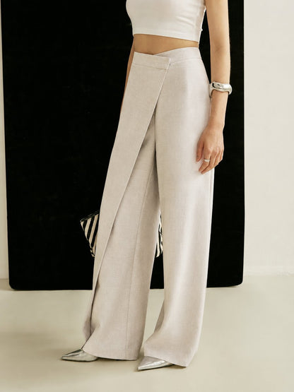 Asymmetrical Wrap High-Rise Wide-Leg Pants for Women