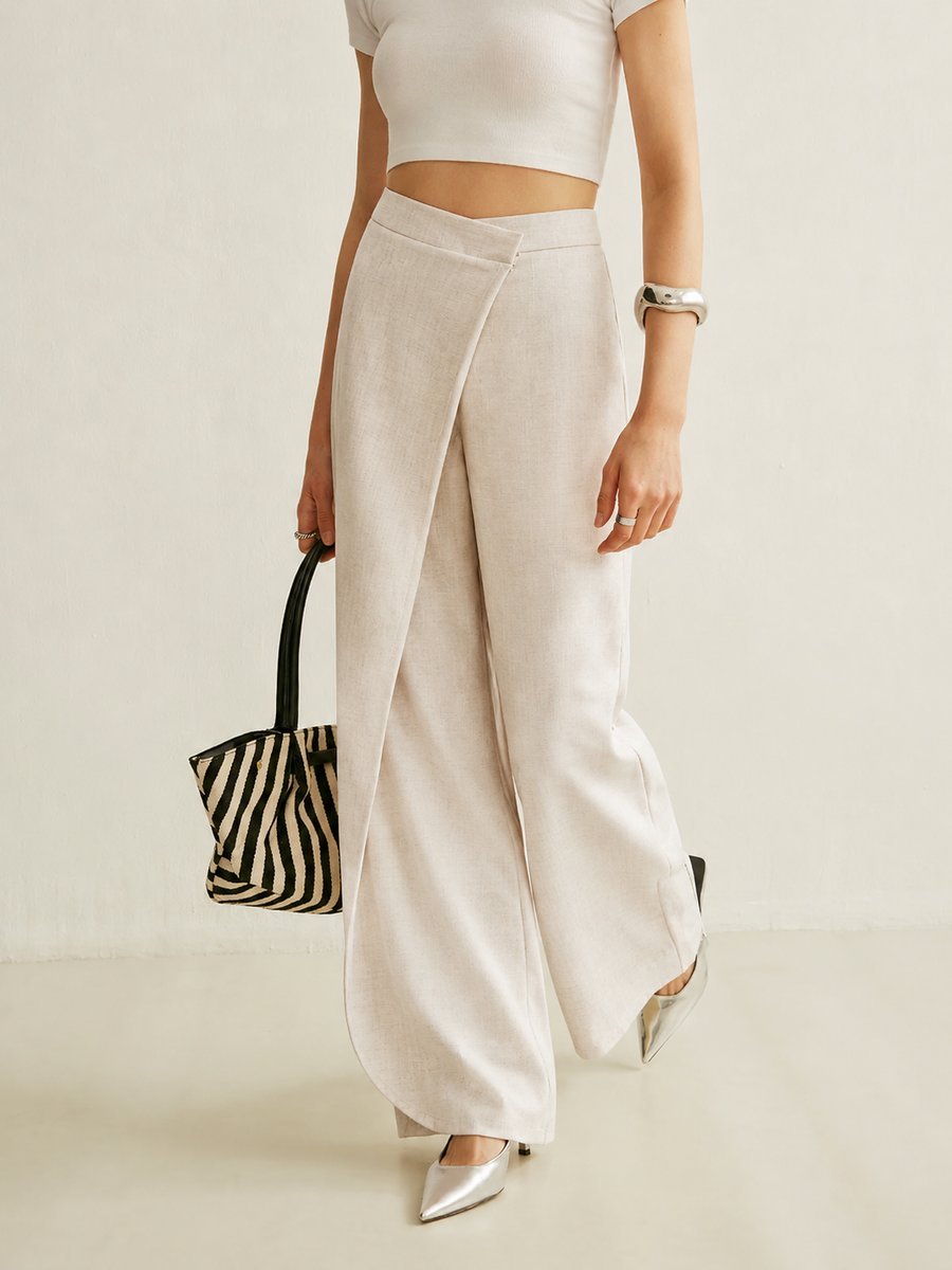 Asymmetrical Wrap High-Rise Wide-Leg Pants for Women