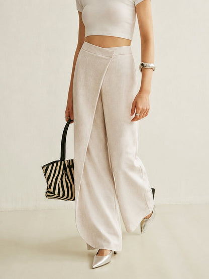 Asymmetrical Wrap High-Rise Wide-Leg Pants for Women