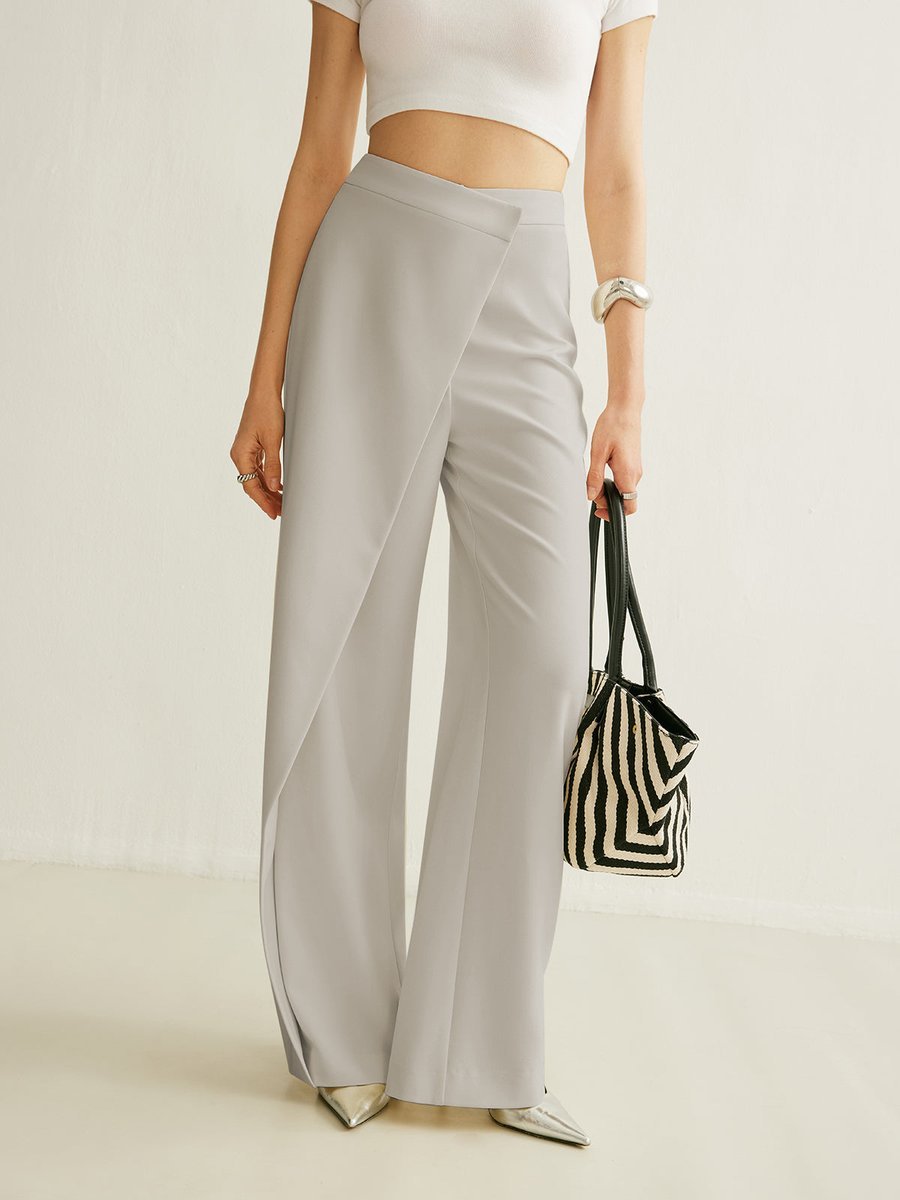 Asymmetrical Wrap High-Rise Wide-Leg Pants for Women