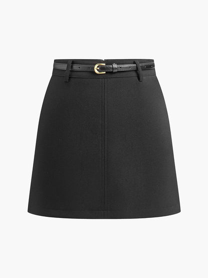Structured Woven High-Rise Belted Mini Skirt for Women
