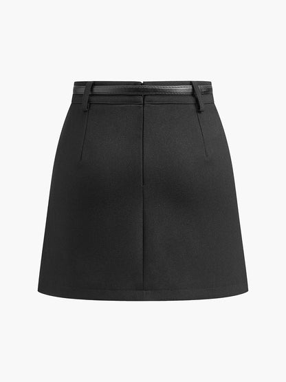 Structured Woven High-Rise Belted Mini Skirt for Women
