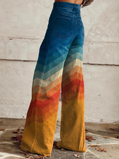 Women's High-Rise Wide-Leg Sunset Chevron Pants