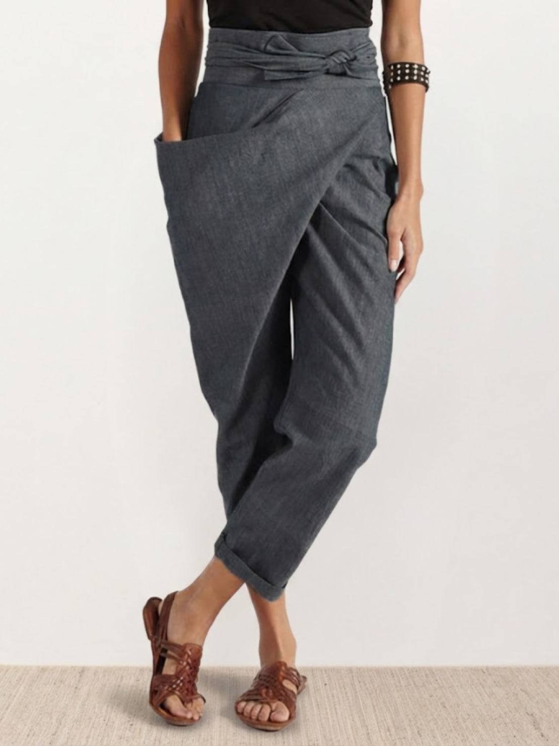 Cropped Wrap Tapered High-Rise Trousers for Women