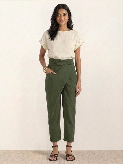 Cropped Wrap Tapered High-Rise Trousers for Women