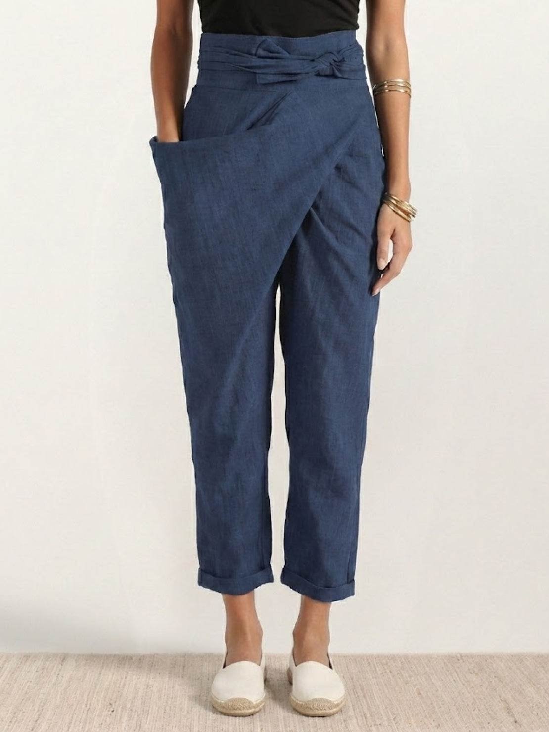 Cropped Wrap Tapered High-Rise Trousers for Women