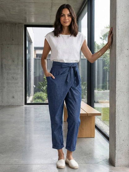 Cropped Wrap Tapered High-Rise Trousers for Women