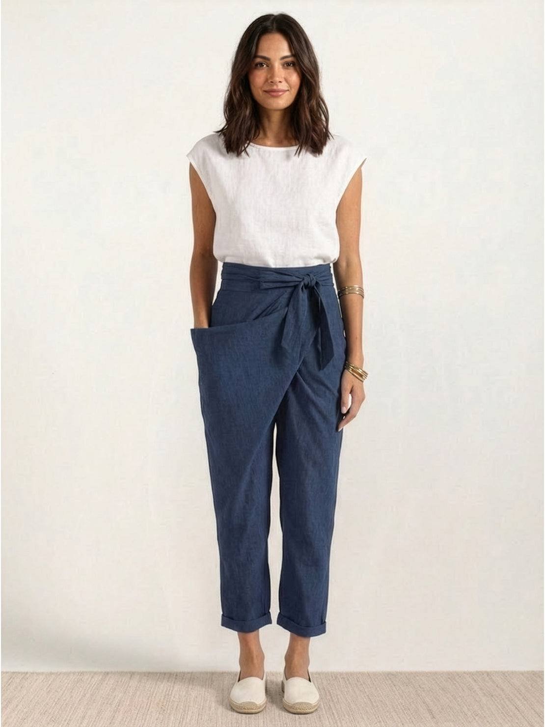 Cropped Wrap Tapered High-Rise Trousers for Women