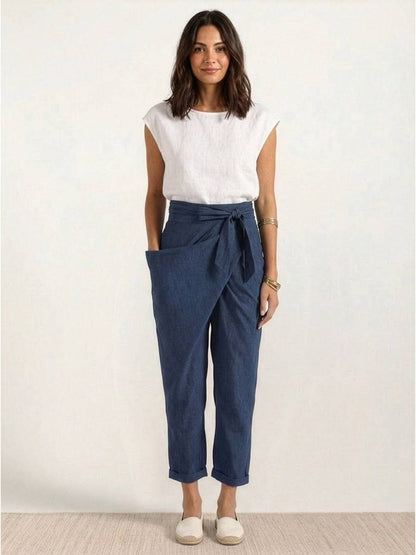 Cropped Wrap Tapered High-Rise Trousers for Women