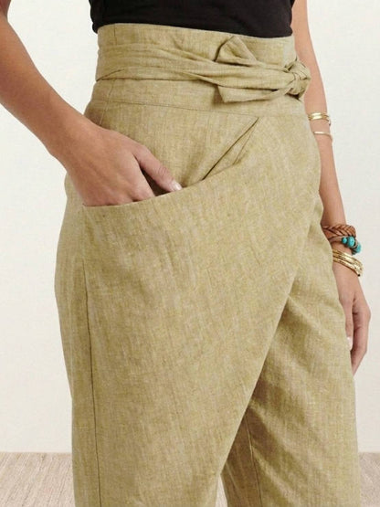 Cropped Wrap Tapered High-Rise Trousers for Women