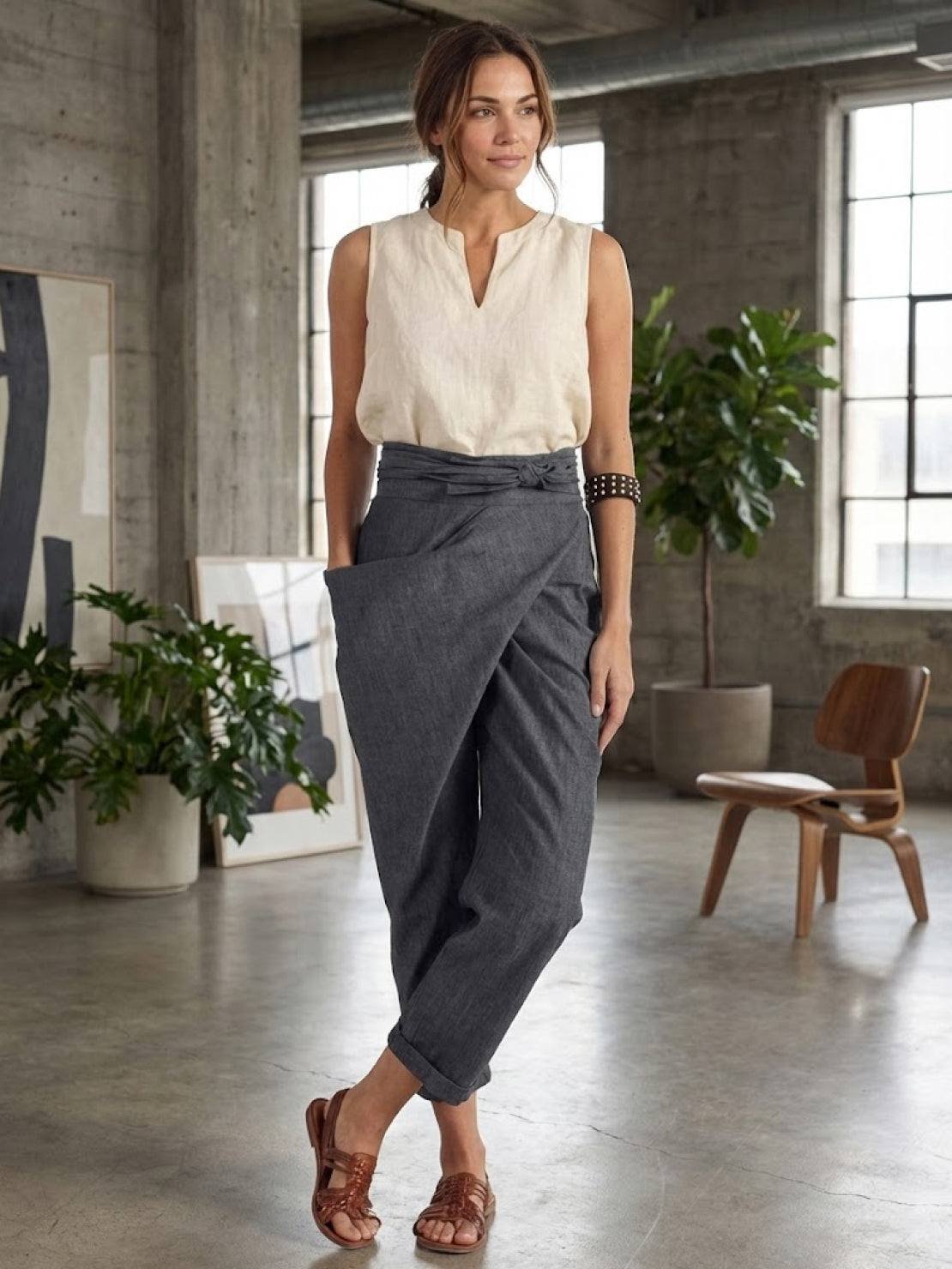 Cropped Wrap Tapered High-Rise Trousers for Women