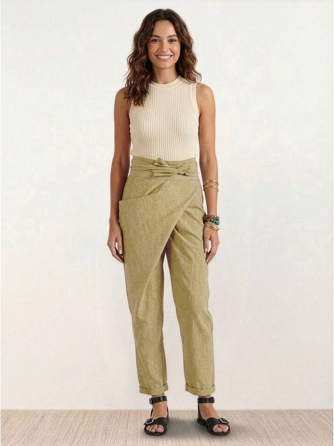 Cropped Wrap Tapered High-Rise Trousers for Women