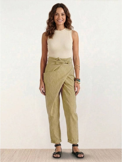 Cropped Wrap Tapered High-Rise Trousers for Women
