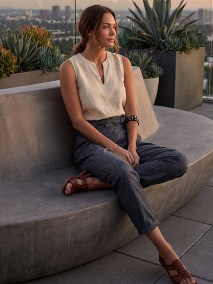 Cropped Wrap Tapered High-Rise Trousers for Women