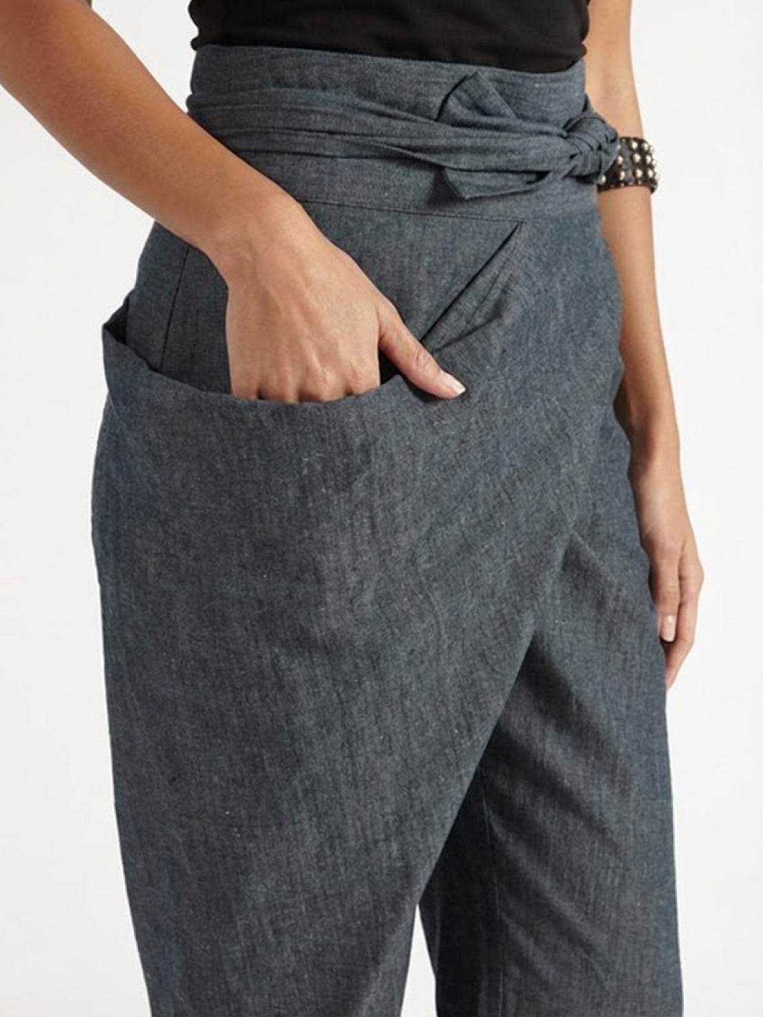 Cropped Wrap Tapered High-Rise Trousers for Women