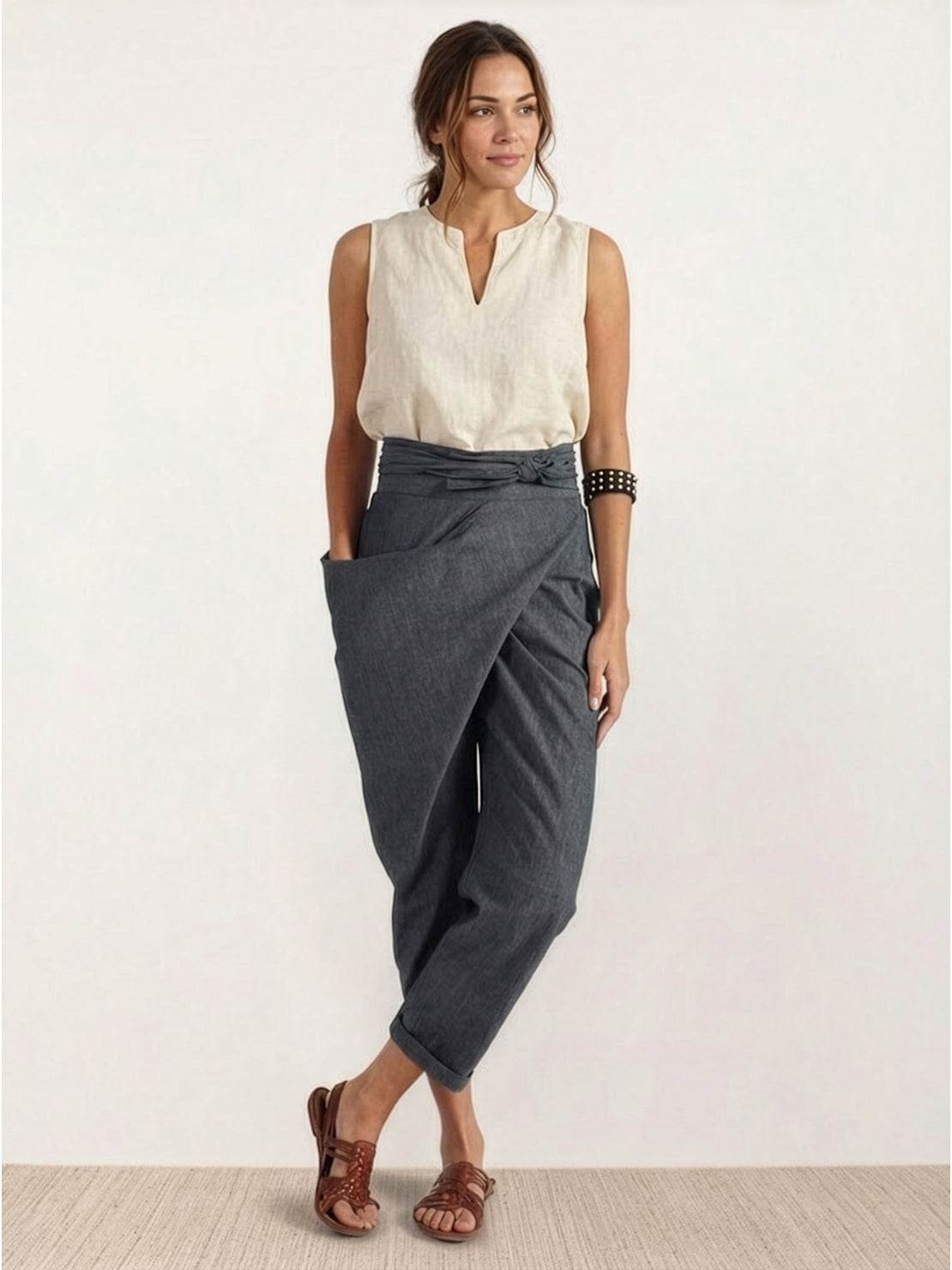 Cropped Wrap Tapered High-Rise Trousers for Women