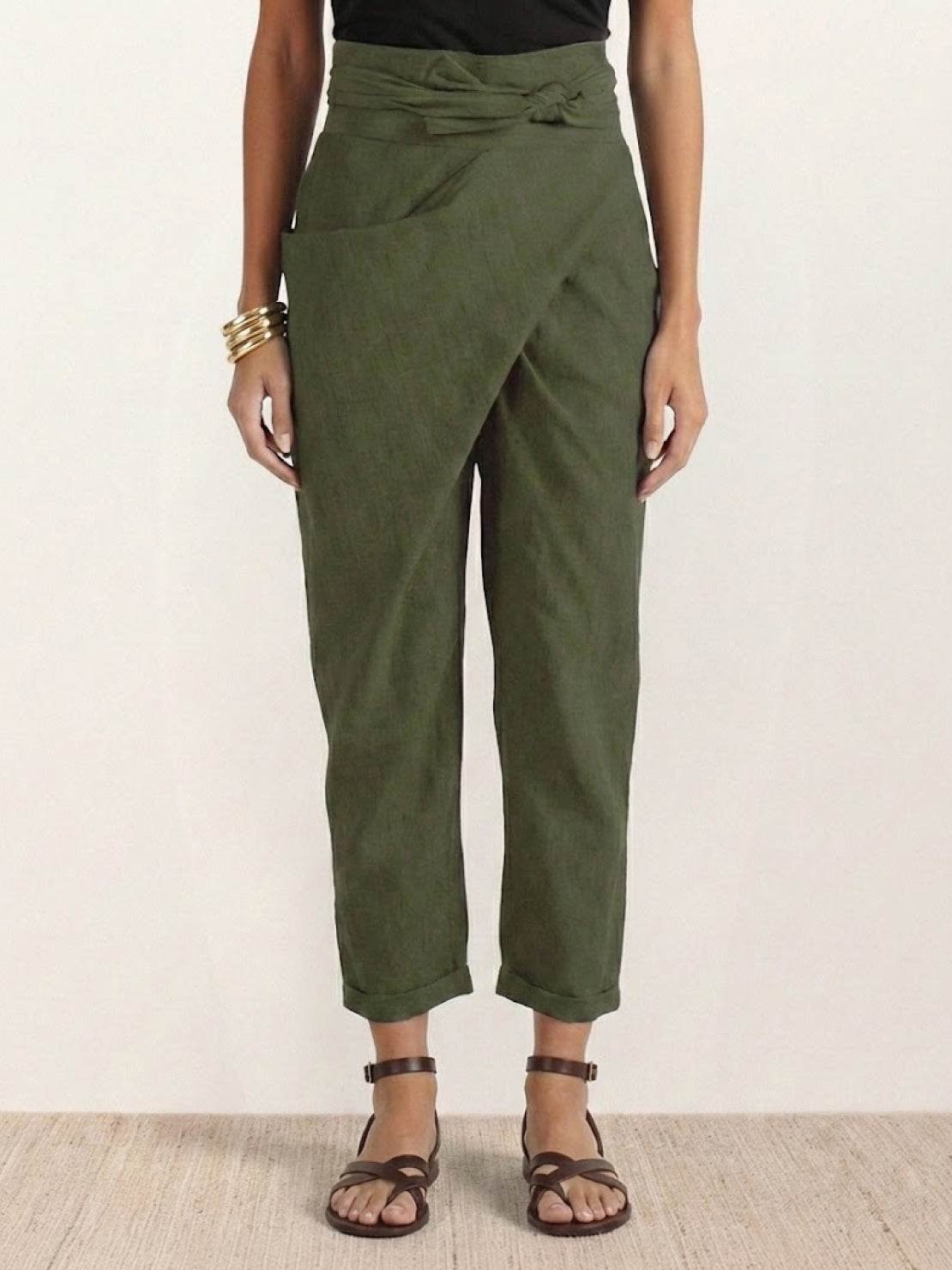 Cropped Wrap Tapered High-Rise Trousers for Women
