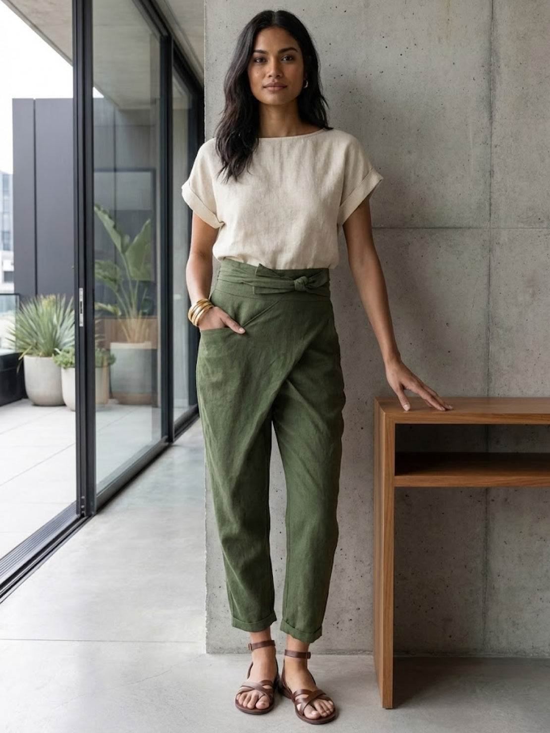 Cropped Wrap Tapered High-Rise Trousers for Women