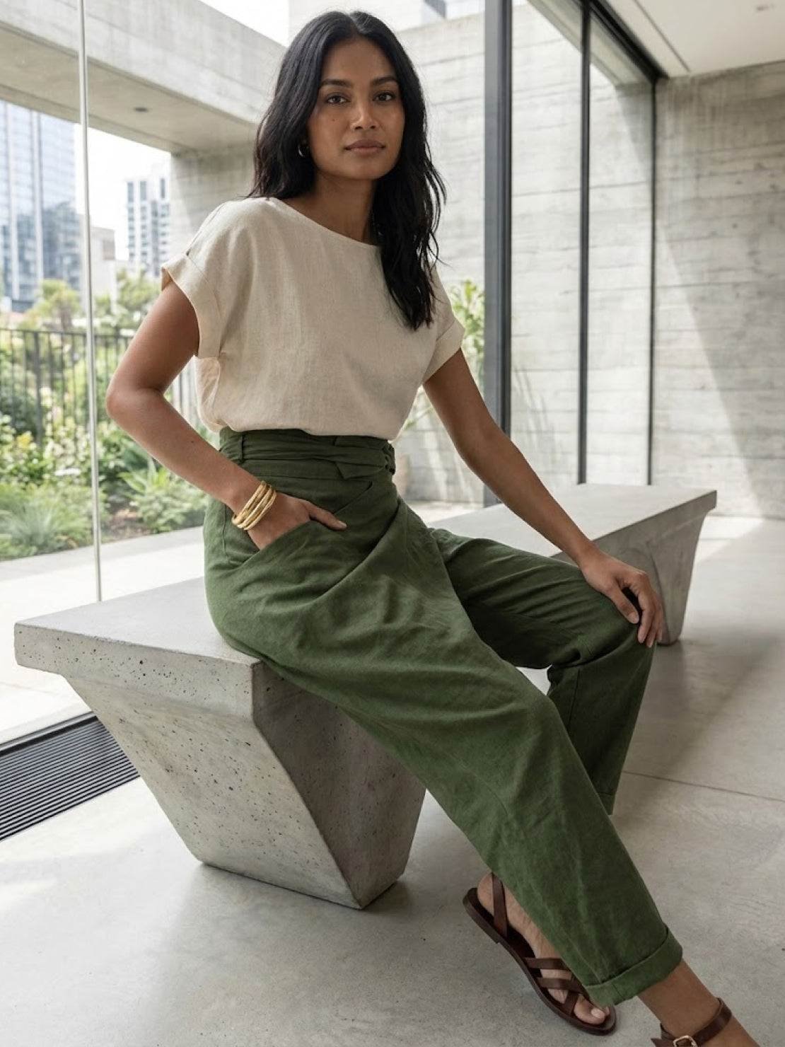 Cropped Wrap Tapered High-Rise Trousers for Women