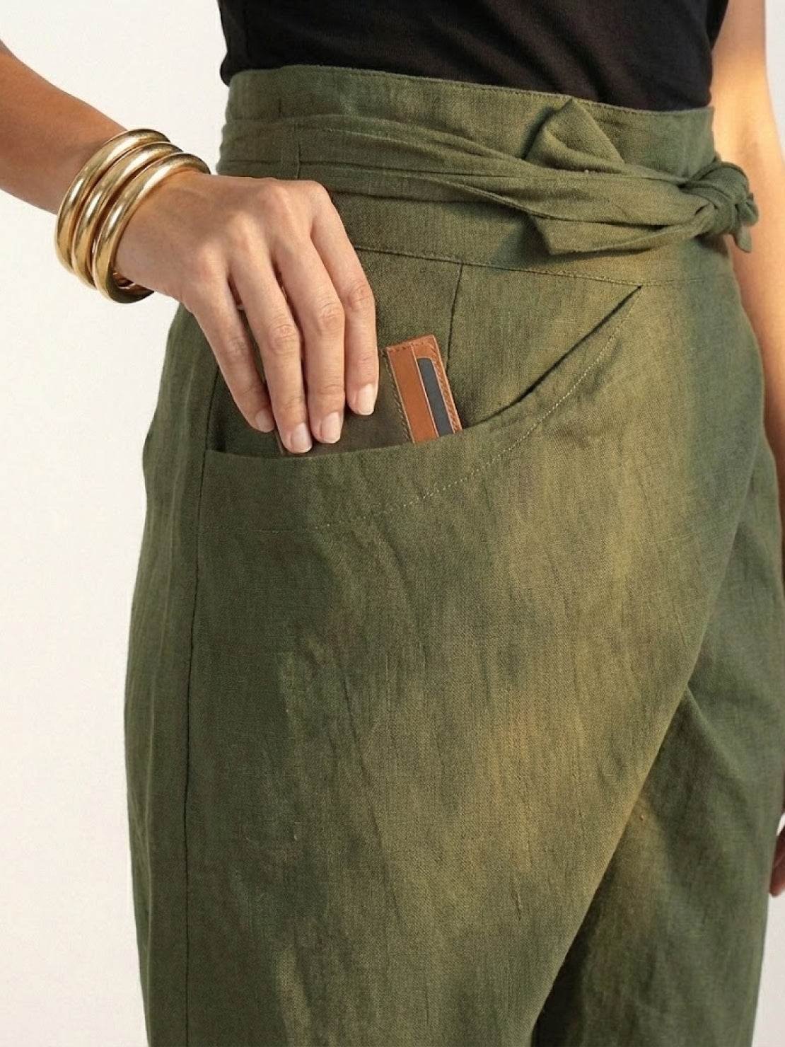 Cropped Wrap Tapered High-Rise Trousers for Women