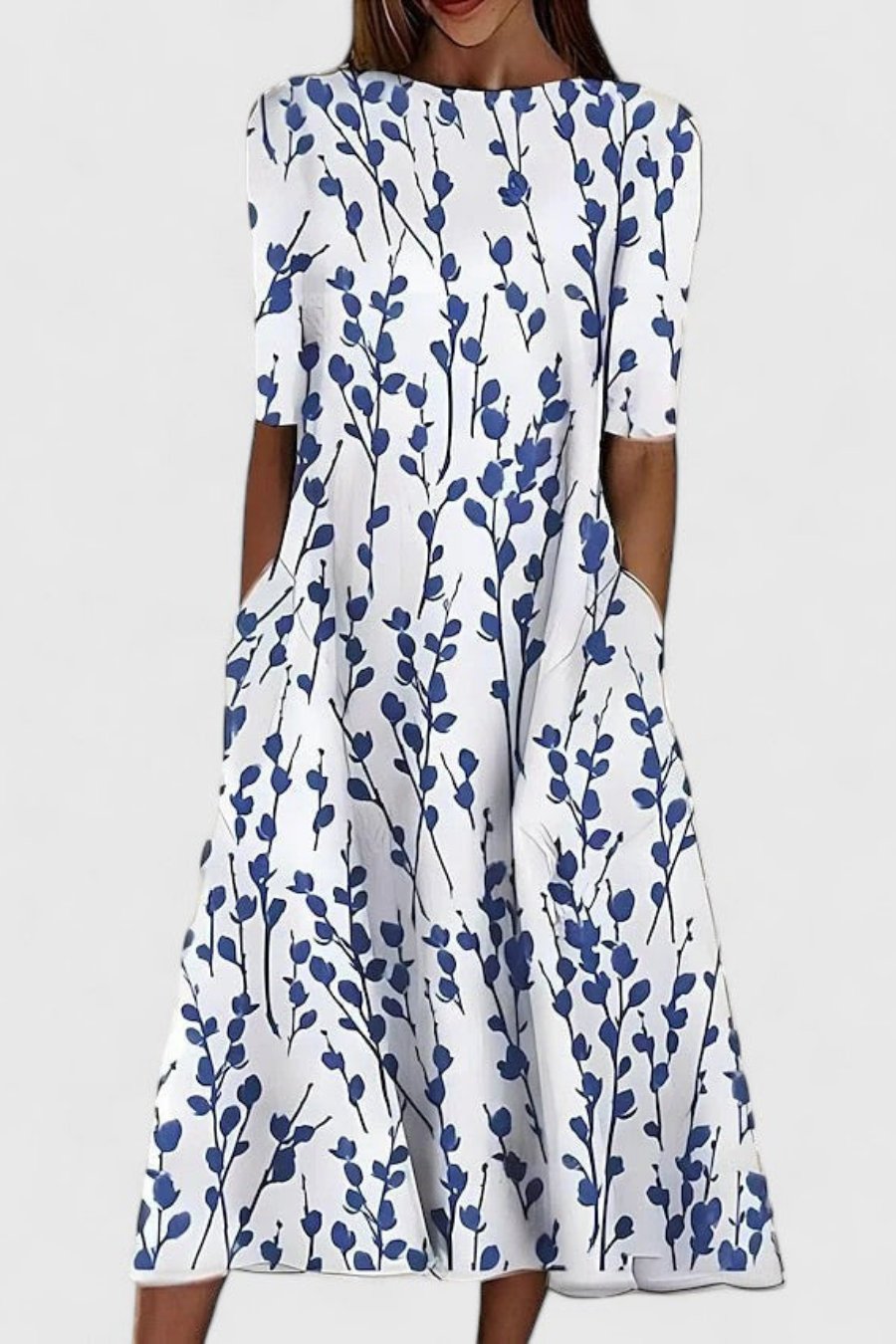 Short Sleeve Cotton A-Line Midi Dress for Women