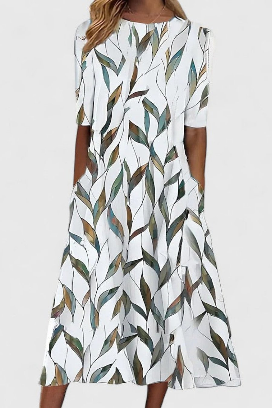 Short Sleeve Cotton A-Line Midi Dress for Women
