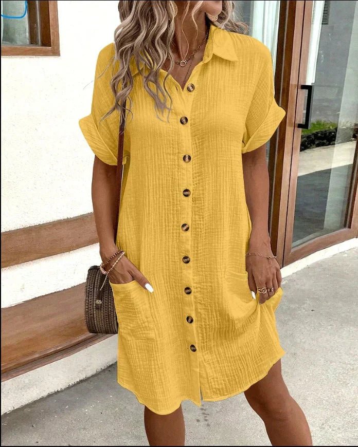 Women's Pure Cotton Button-Up Shirt Dress