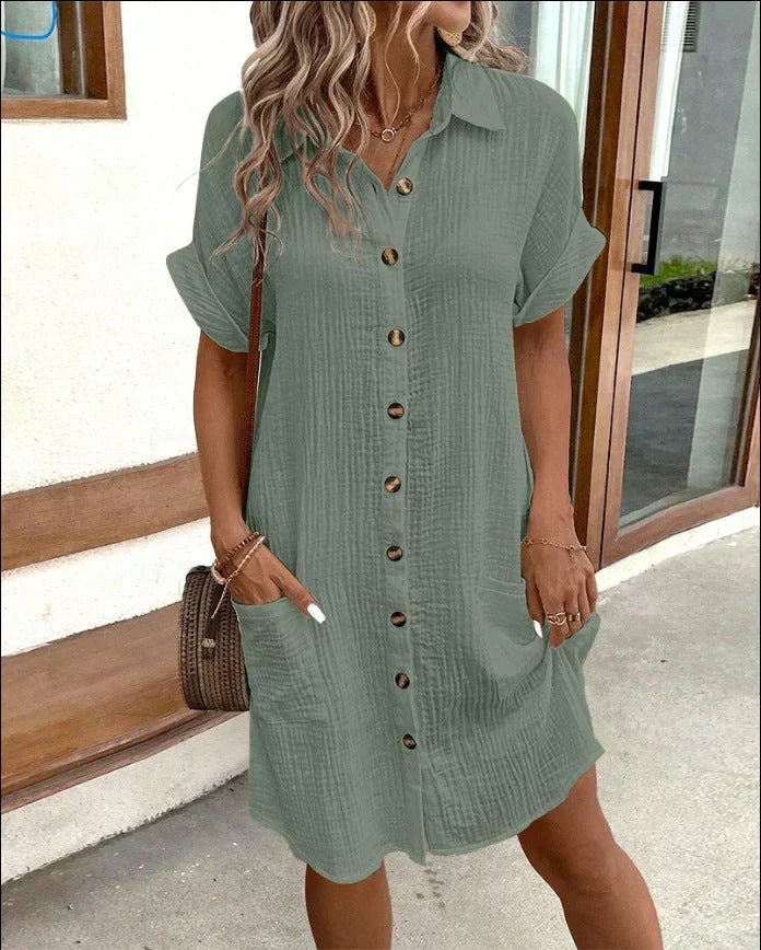 Women's Pure Cotton Button-Up Shirt Dress