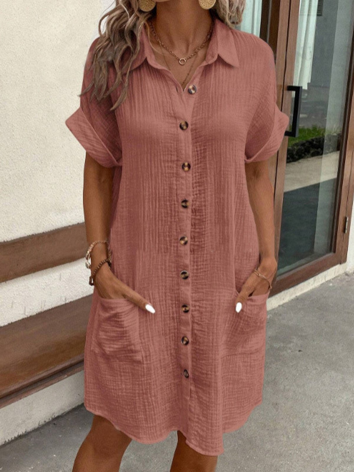 Women's Pure Cotton Button-Up Shirt Dress