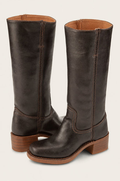 Fitted Leather Knee-High Boots with Chunky Tread Sole for Women
