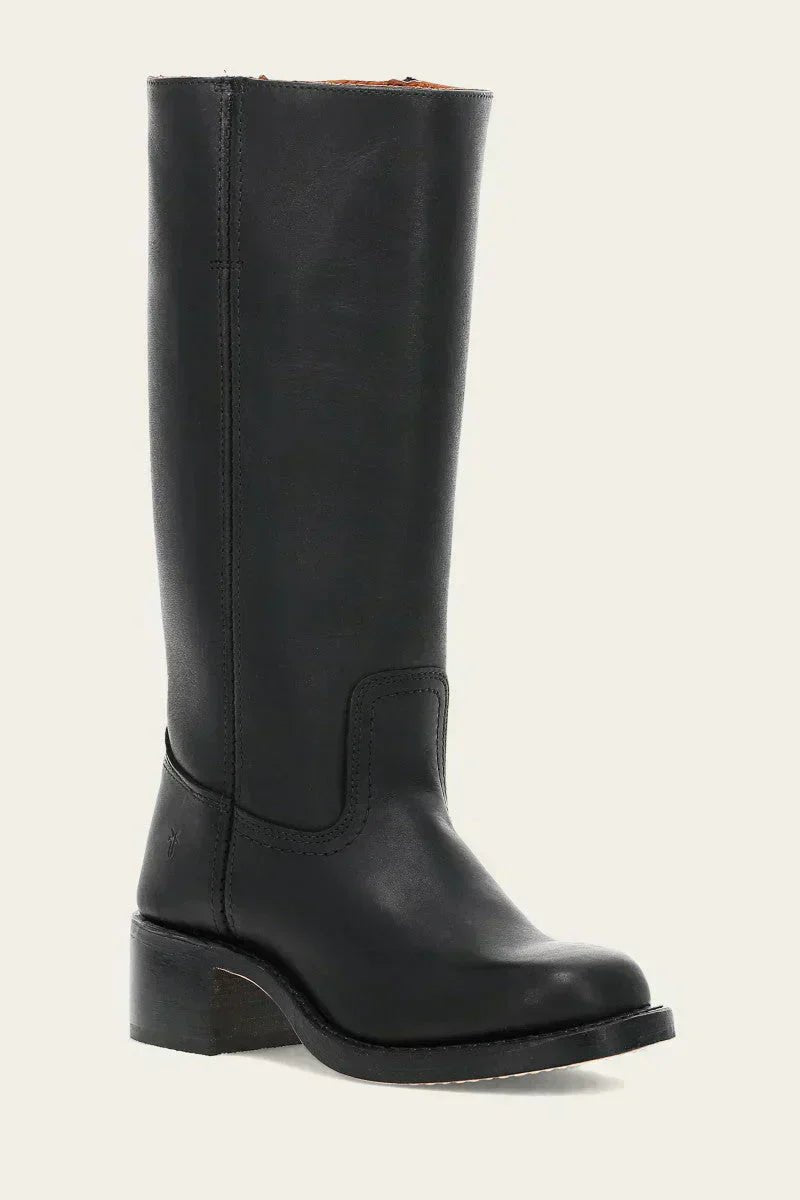 Fitted Leather Knee-High Boots with Chunky Tread Sole for Women