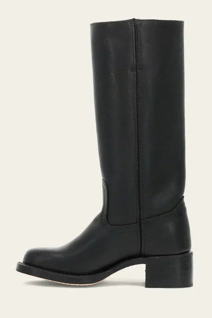 Fitted Leather Knee-High Boots with Chunky Tread Sole for Women