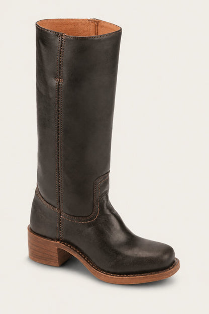 Fitted Leather Knee-High Boots with Chunky Tread Sole for Women