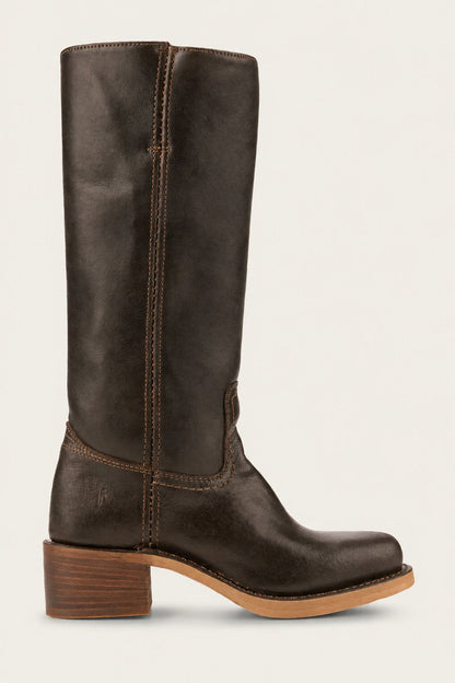 Fitted Leather Knee-High Boots with Chunky Tread Sole for Women