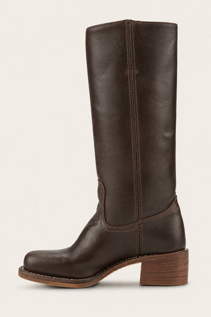 Fitted Leather Knee-High Boots with Chunky Tread Sole for Women