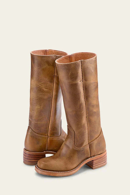 Fitted Leather Knee-High Boots with Chunky Tread Sole for Women