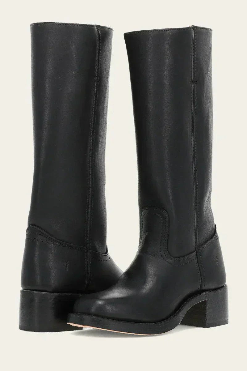 Fitted Leather Knee-High Boots with Chunky Tread Sole for Women