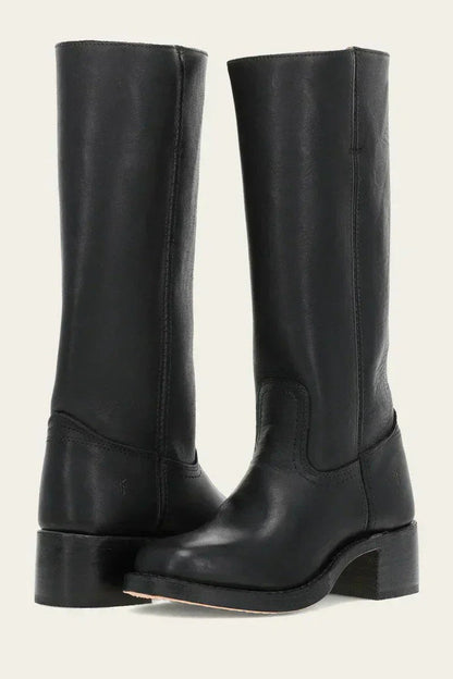 Fitted Leather Knee-High Boots with Chunky Tread Sole for Women