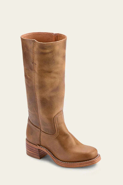 Fitted Leather Knee-High Boots with Chunky Tread Sole for Women