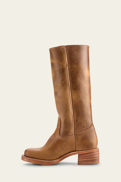 Fitted Leather Knee-High Boots with Chunky Tread Sole for Women