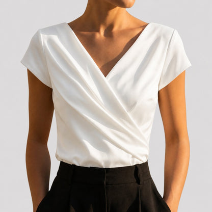 Women's Draped Short-Sleeve V-Neck Wrap Blouse