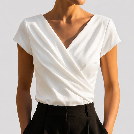 Women's Draped Short-Sleeve V-Neck Wrap Blouse