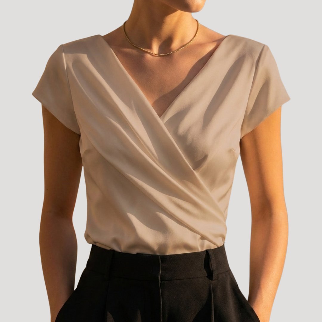 Women's Draped Short-Sleeve V-Neck Wrap Blouse