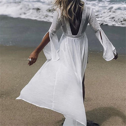 Women's Flowy Open-Back Maxi Kimono Beach Tunic