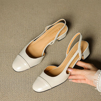 Women's Almond-Toe Leather Slingback Block-Heel Pumps