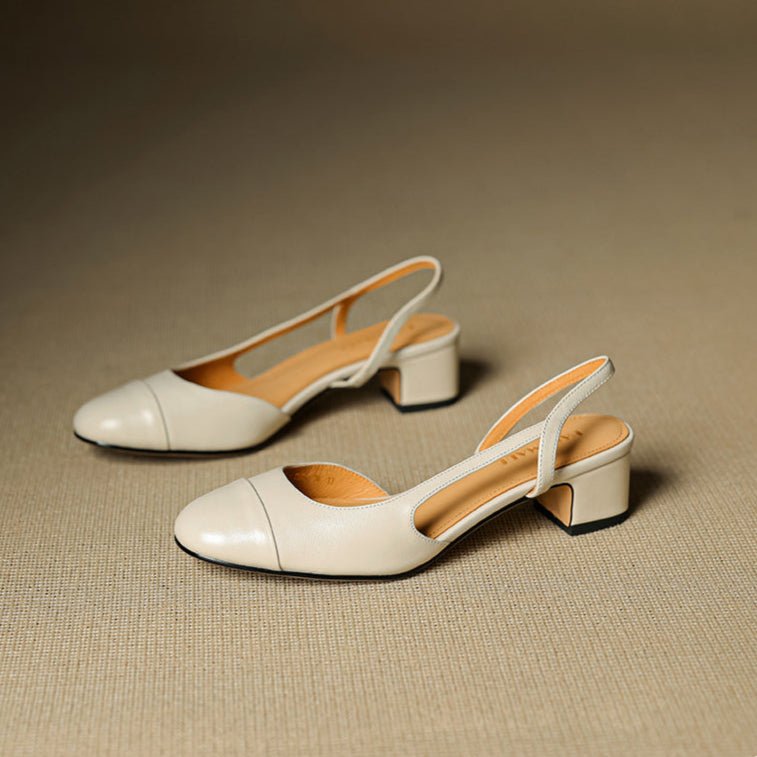 Women's Almond-Toe Leather Slingback Block-Heel Pumps