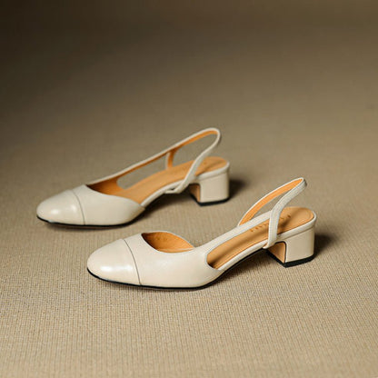 Women's Almond-Toe Leather Slingback Block-Heel Pumps
