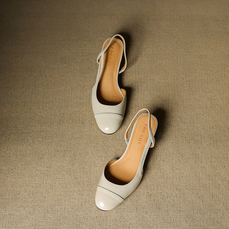 Women's Almond-Toe Leather Slingback Block-Heel Pumps