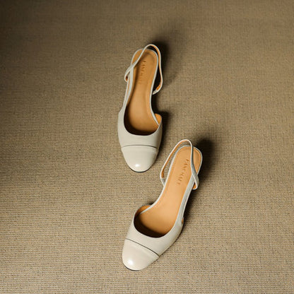Women's Almond-Toe Leather Slingback Block-Heel Pumps
