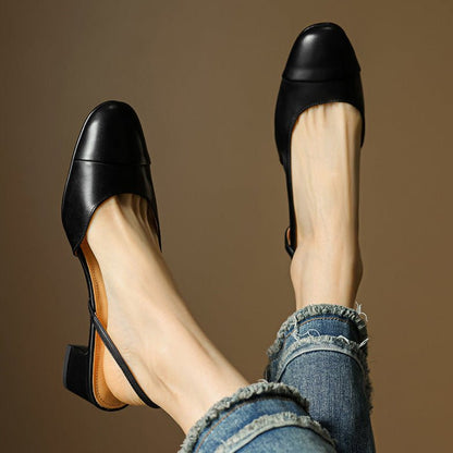 Women's Almond-Toe Leather Slingback Block-Heel Pumps